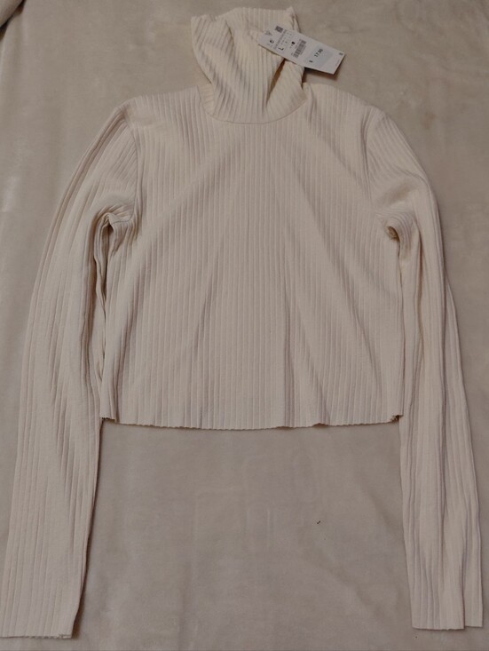 Zara Tops - ZARA Ribbed Turtleneck Crop Sweater/Or Long Sleeve Top Cream Size L NWT
